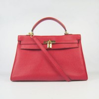 Hermes Kelly 35Cm Togo Leather Handbag Red/Gold